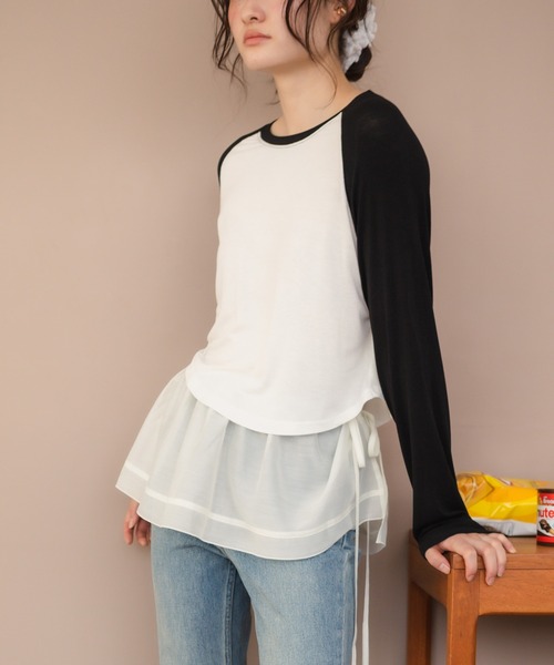 HEILIS(ヘイリス)の「シアーラグランロングTシャツ(Tシャツ/カットソー・レディース・ホワイト/グレー・FREE)」の22枚目の写真
