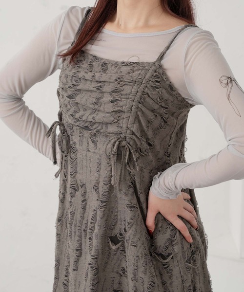 Ambre Neige(アンブルネージュ)の「shirring asymmetry camisole tunic / シャーリングアシメキャミチュニック(ワンピース・レディース・アイボリー/チャコールグレー・FREE)」の18枚目の写真