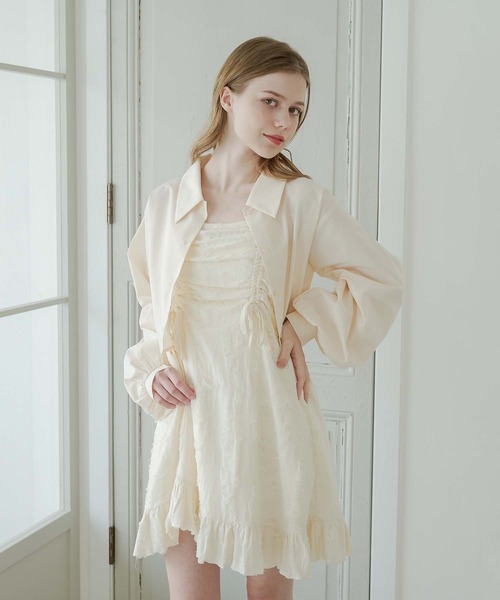 Ambre Neige(アンブルネージュ)の「shirring asymmetry camisole tunic / シャーリングアシメキャミチュニック(ワンピース・レディース・アイボリー/チャコールグレー・FREE)」の5枚目の写真