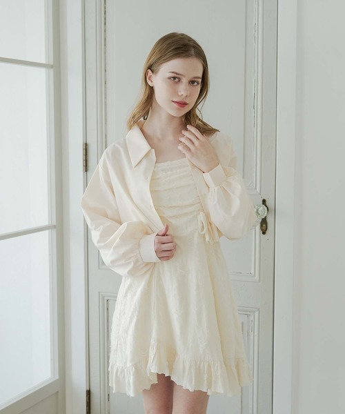 Ambre Neige(アンブルネージュ)の「shirring asymmetry camisole tunic / シャーリングアシメキャミチュニック(ワンピース・レディース・アイボリー/チャコールグレー・FREE)」の6枚目の写真