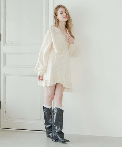 Ambre Neige(アンブルネージュ)の「shirring asymmetry camisole tunic / シャーリングアシメキャミチュニック(ワンピース・レディース・アイボリー/チャコールグレー・FREE)」の9枚目の写真
