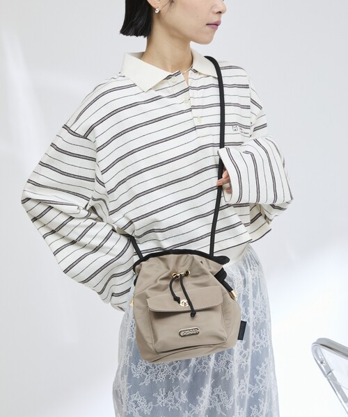 OUTDOOR PRODUCTS（アウトドアプロダクツ）の「OUTDOOR PRODUCTS × Firsthand/アウトドアプロダクツ 別注ロープキンチャクショルダーバッグ（ショルダーバッグ・レディース・ブラック/ベージュ・ONE SIZE）」の7枚目の写真