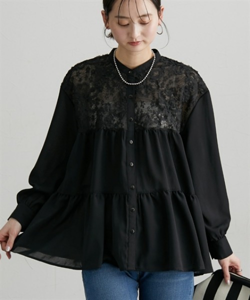 nissen（ニッセン）の「切替ティアードシャツ（シャツ/ブラウス・レディース・ブラック/オフホワイト/ピンク・M/L/LL）」の2枚目の写真