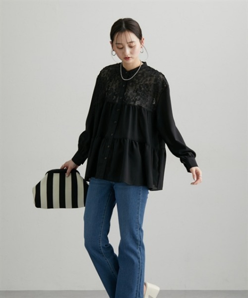 nissen（ニッセン）の「切替ティアードシャツ（シャツ/ブラウス・レディース・ブラック/オフホワイト/ピンク・M/L/LL）」の9枚目の写真