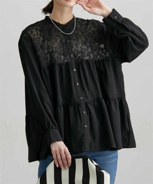 nissen（ニッセン）の「切替ティアードシャツ（シャツ/ブラウス・レディース・ブラック/オフホワイト/ピンク・M/L/LL）」の11枚目の写真