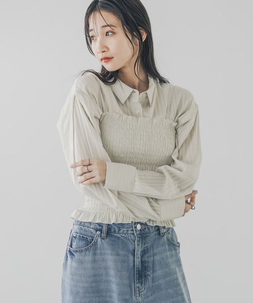 LOWRYS FARM（ローリーズファーム）の「ストライプ2PシャツLS