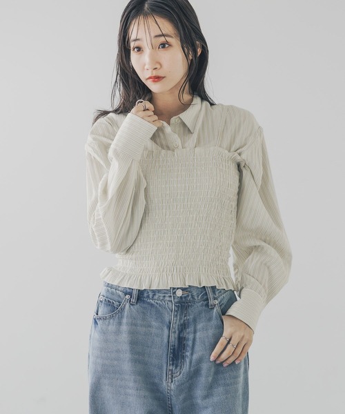 LOWRYS FARM（ローリーズファーム）の「ストライプ2PシャツLS