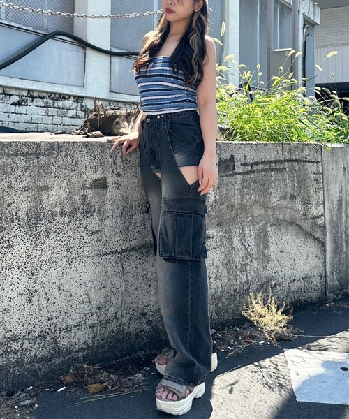 2WAYカーゴオーバーダイデニム（デニムパンツ）｜SPIRALGIRL