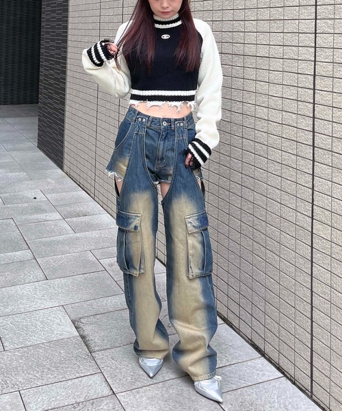 2WAYカーゴオーバーダイデニム（デニムパンツ）｜SPIRALGIRL