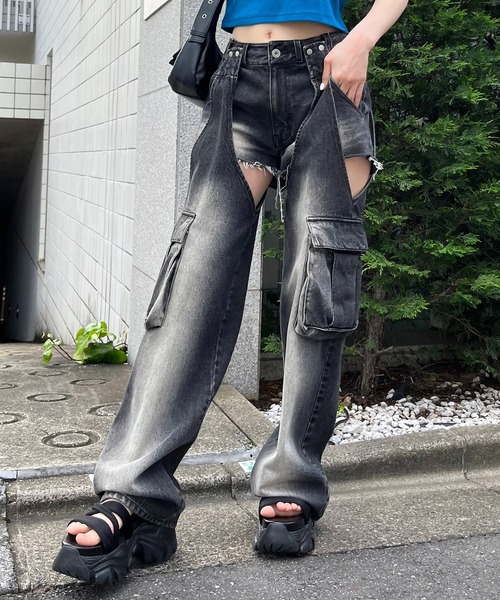 2WAYカーゴオーバーダイデニム（デニムパンツ）｜SPIRALGIRL