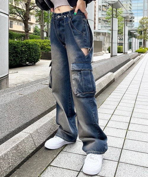 2WAYカーゴオーバーダイデニム（デニムパンツ）｜SPIRALGIRL