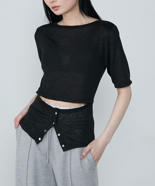 le ELMi（ルエルミ）の「Front snap design tops / フロントスナップ デザイントップス（Tシャツ/カットソー・レディース・チャコールグレー/ブラック・FREE）」の2枚目の写真