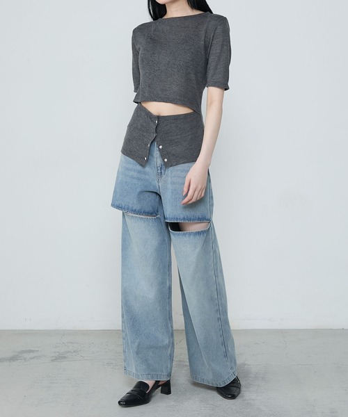le ELMi（ルエルミ）の「Front snap design tops / フロントスナップ デザイントップス（Tシャツ/カットソー・レディース・チャコールグレー/ブラック・FREE）」の15枚目の写真