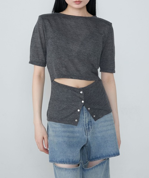 le ELMi（ルエルミ）の「Front snap design tops / フロントスナップ デザイントップス（Tシャツ/カットソー・レディース・チャコールグレー/ブラック・FREE）」の17枚目の写真