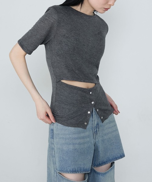 le ELMi（ルエルミ）の「Front snap design tops / フロントスナップ デザイントップス（Tシャツ/カットソー・レディース・チャコールグレー/ブラック・FREE）」の18枚目の写真