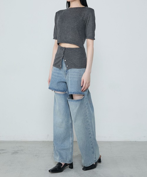 le ELMi（ルエルミ）の「Front snap design tops / フロントスナップ デザイントップス（Tシャツ/カットソー・レディース・チャコールグレー/ブラック・FREE）」の21枚目の写真