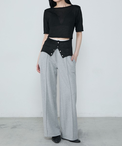 le ELMi（ルエルミ）の「Front snap design tops / フロントスナップ デザイントップス（Tシャツ/カットソー・レディース・チャコールグレー/ブラック・FREE）」の3枚目の写真