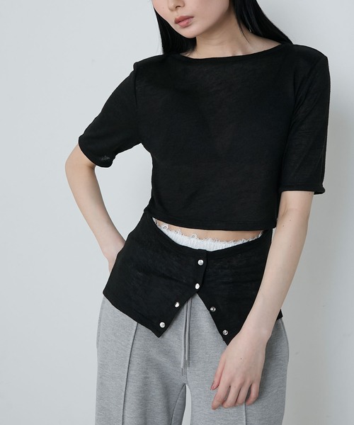 le ELMi（ルエルミ）の「Front snap design tops / フロントスナップ デザイントップス（Tシャツ/カットソー・レディース・チャコールグレー/ブラック・FREE）」の4枚目の写真