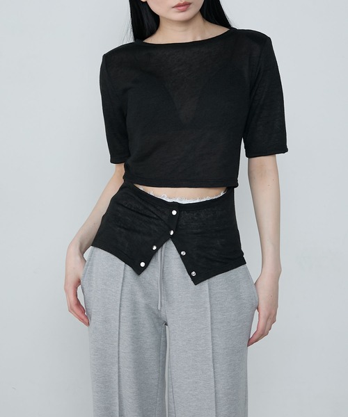 le ELMi（ルエルミ）の「Front snap design tops / フロントスナップ デザイントップス（Tシャツ/カットソー・レディース・チャコールグレー/ブラック・FREE）」の5枚目の写真