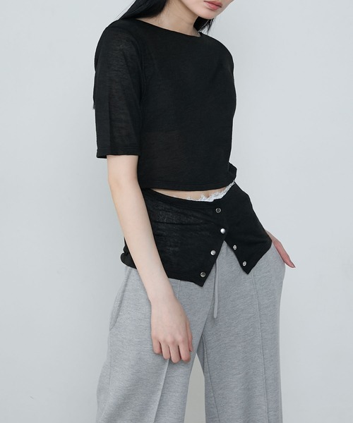 le ELMi（ルエルミ）の「Front snap design tops / フロントスナップ デザイントップス（Tシャツ/カットソー・レディース・チャコールグレー/ブラック・FREE）」の6枚目の写真