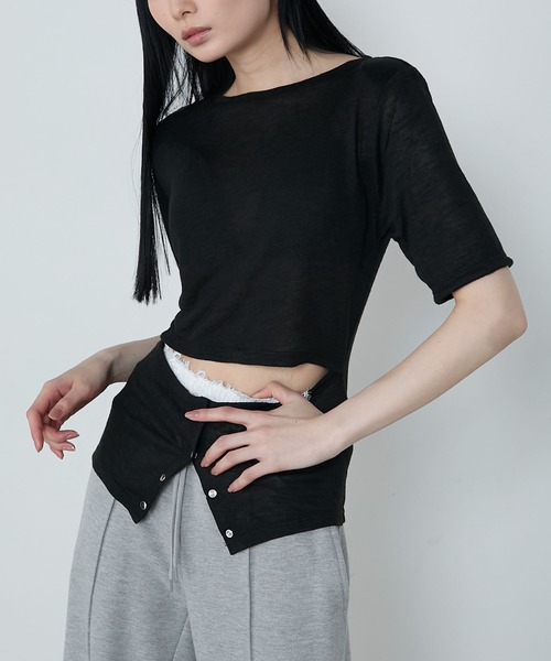 le ELMi（ルエルミ）の「Front snap design tops / フロントスナップ デザイントップス（Tシャツ/カットソー・レディース・チャコールグレー/ブラック・FREE）」の12枚目の写真