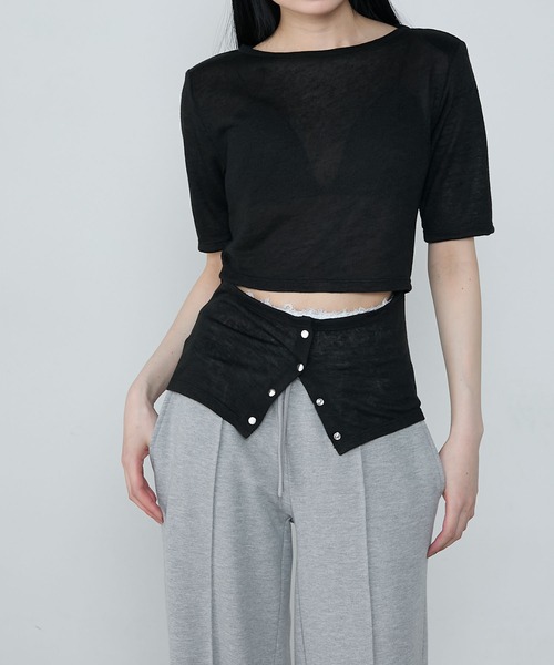 le ELMi（ルエルミ）の「Front snap design tops / フロントスナップ デザイントップス（Tシャツ/カットソー・レディース・チャコールグレー/ブラック・FREE）」の13枚目の写真