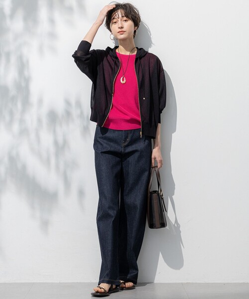 今期【洗える】シャイニーシアー ニット パーカー 洗える】シャイニーシアー ニット パーカー（パーカー）｜23区