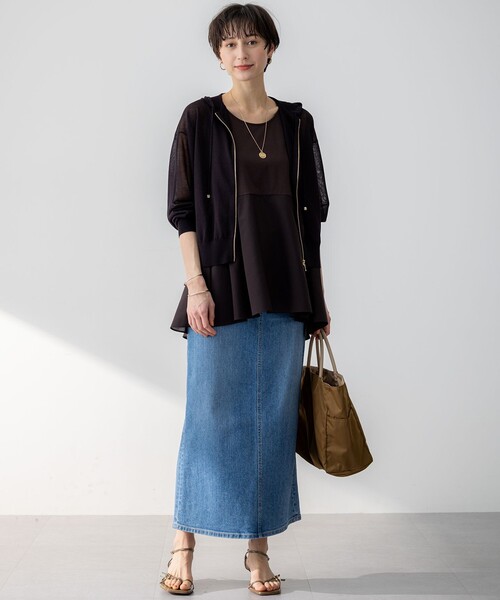 今期 シャイニーシアー ニットパーカー【洗える】 洗える】シャイニーシアー ニット パーカー（パーカー）｜23区