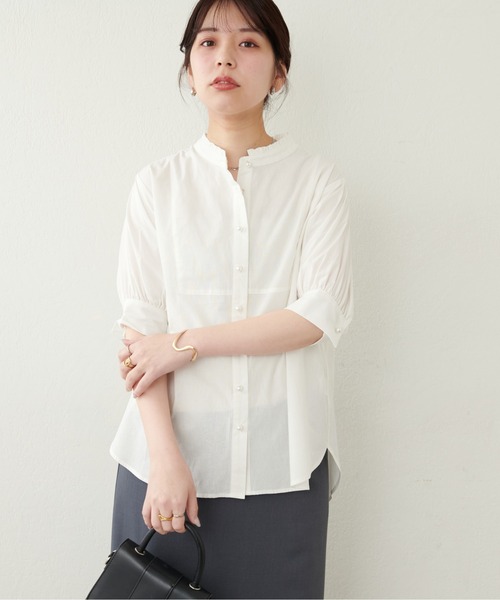 natural couture（ナチュラルクチュール）の「パール釦ヨーク切替5分袖シャツブラウス（シャツ/ブラウス・レディース・ブルー系その他/ブラック系その他/ブルー/オフホワイト/グレー・FREE）」の21枚目の写真