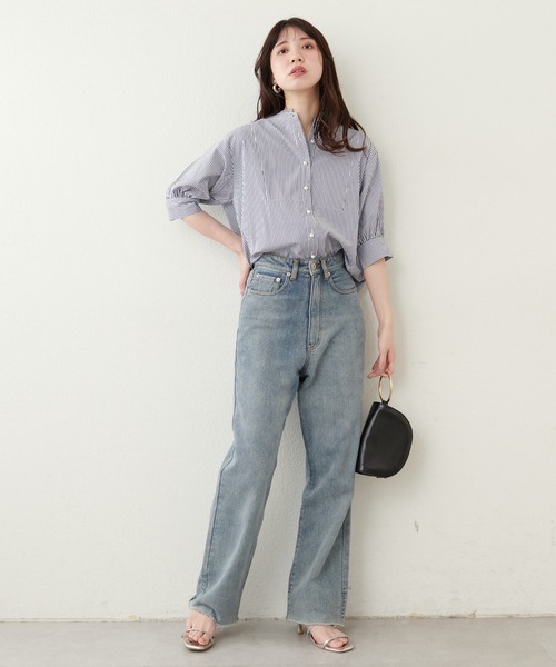 natural couture（ナチュラルクチュール）の「パール釦ヨーク切替5分袖シャツブラウス（シャツ/ブラウス・レディース・ブルー系その他/ブラック系その他/ブルー/オフホワイト/グレー・FREE）」の11枚目の写真