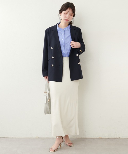 natural couture（ナチュラルクチュール）の「パール釦ヨーク切替5分袖シャツブラウス（シャツ/ブラウス・レディース・ブルー系その他/ブラック系その他/ブルー/オフホワイト/グレー・FREE）」の6枚目の写真