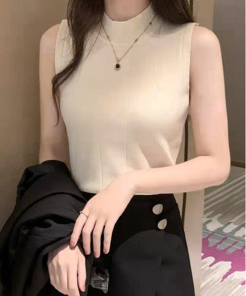 BLANC FICELLE(ブランフィセル)の「ストライプ柄 ニット ノースリーブ(ニット/セーター・レディース・モカ/ブラウン/グリーン/ピンク/ホワイト/ブラック/Cream/ブルー/グレー・FREE)」の8枚目の写真