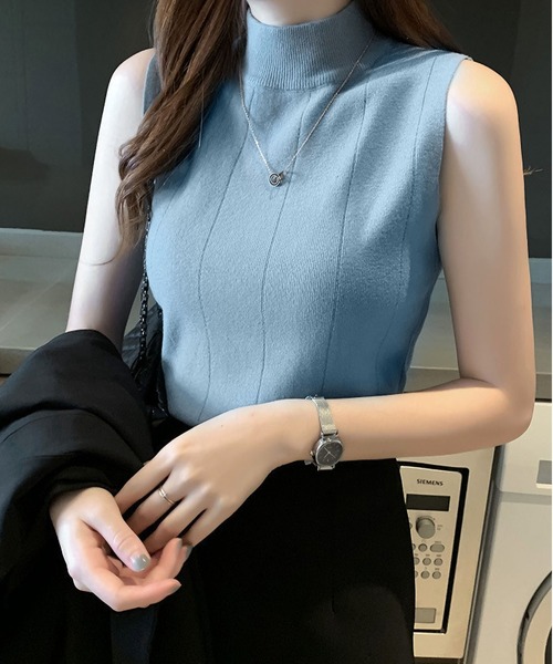 BLANC FICELLE(ブランフィセル)の「ストライプ柄 ニット ノースリーブ(ニット/セーター・レディース・モカ/ブラウン/グリーン/ピンク/ホワイト/ブラック/Cream/ブルー/グレー・FREE)」の7枚目の写真