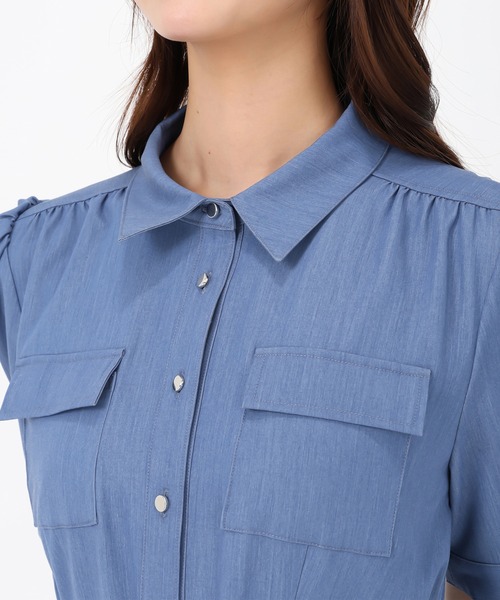 セール】2025春夏新作 パフスリーブポケットシャツワンピース