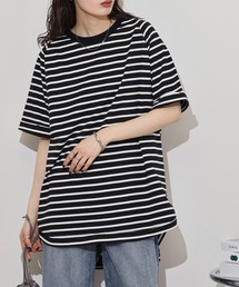 myke OE天竺 ボーダー柄バックヘンリーラグランTシャツ