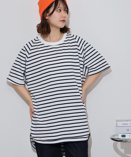 新品未使用　miki着用トゥモローランド　ボーダーTシャツ　ラグラン セール】myke OE天竺 ボーダー柄バックヘンリーラグランTシャツ