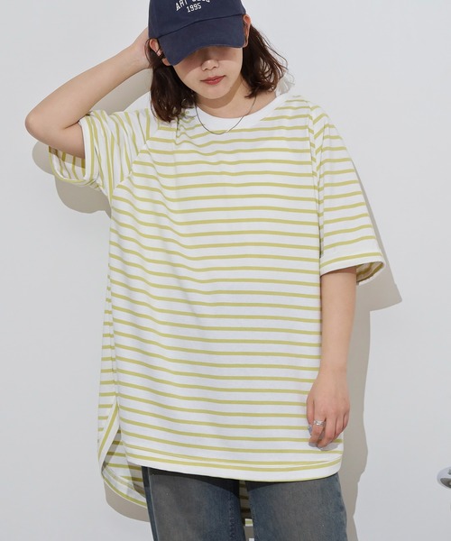 セール】myke OE天竺 ボーダー柄バックヘンリーラグランTシャツ