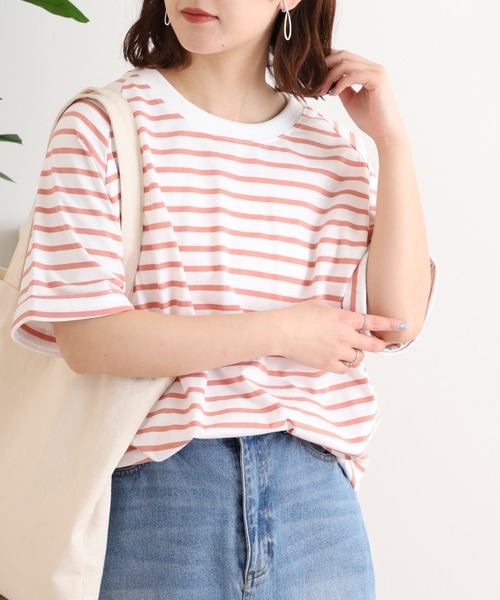 myke(ミーカ)の「myke OE天竺 ボーダー柄バックヘンリーラグランTシャツ(Tシャツ/カットソー・レディース・ホワイト×ネイビー/ホワイト×イエロー/ホワイト×ピンク/ホワイト×グリーン/ブラック×ホワイト・M)」の1枚目の写真