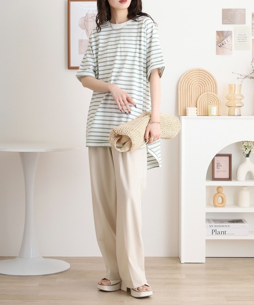 myke(ミーカ)の「myke OE天竺 ボーダー柄バックヘンリーラグランTシャツ(Tシャツ/カットソー・レディース・ホワイト×ネイビー/ホワイト×イエロー/ホワイト×ピンク/ホワイト×グリーン/ブラック×ホワイト・M)」の19枚目の写真