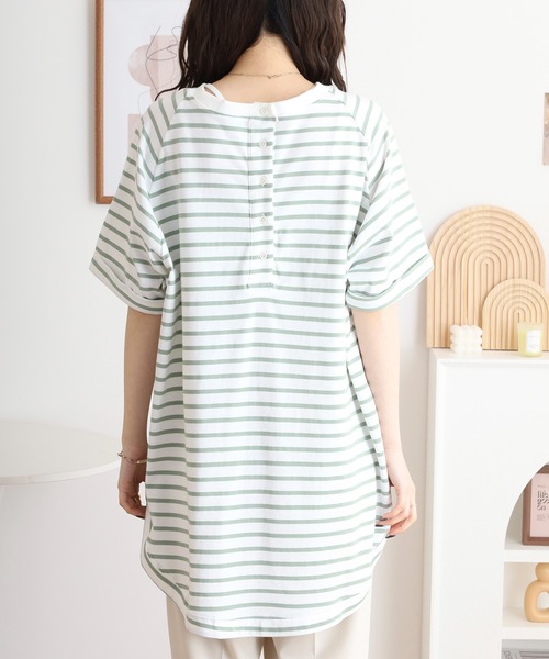 myke(ミーカ)の「myke OE天竺 ボーダー柄バックヘンリーラグランTシャツ(Tシャツ/カットソー・レディース・ホワイト×ネイビー/ホワイト×イエロー/ホワイト×ピンク/ホワイト×グリーン/ブラック×ホワイト・M)」の10枚目の写真