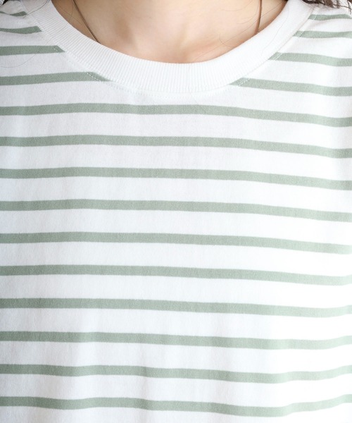 myke(ミーカ)の「myke OE天竺 ボーダー柄バックヘンリーラグランTシャツ(Tシャツ/カットソー・レディース・ホワイト×ネイビー/ホワイト×イエロー/ホワイト×ピンク/ホワイト×グリーン/ブラック×ホワイト・M)」の11枚目の写真