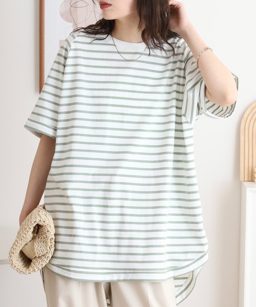 新品未使用　miki着用トゥモローランド　ボーダーTシャツ　ラグラン セール】myke OE天竺 ボーダー柄バックヘンリーラグランTシャツ