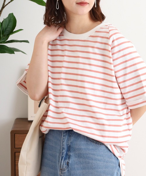 セール】myke OE天竺 ボーダー柄バックヘンリーラグランTシャツ