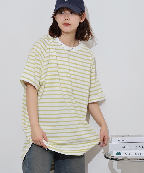 セール】myke OE天竺 ボーダー柄バックヘンリーラグランTシャツ