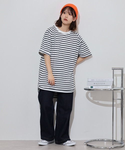 新品未使用　miki着用トゥモローランド　ボーダーTシャツ　ラグラン セール】myke OE天竺 ボーダー柄バックヘンリーラグランTシャツ