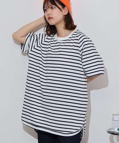myke(ミーカ)の「myke OE天竺 ボーダー柄バックヘンリーラグランTシャツ(Tシャツ/カットソー・レディース・ホワイト×ネイビー/ホワイト×イエロー/ホワイト×ピンク/ホワイト×グリーン/ブラック×ホワイト・M)」の20枚目の写真