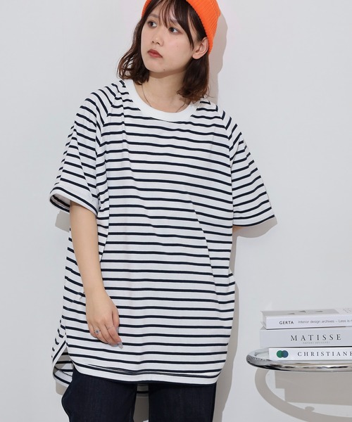 myke(ミーカ)の「myke OE天竺 ボーダー柄バックヘンリーラグランTシャツ(Tシャツ/カットソー・レディース・ホワイト×ネイビー/ホワイト×イエロー/ホワイト×ピンク/ホワイト×グリーン/ブラック×ホワイト・M)」の21枚目の写真