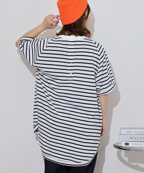myke(ミーカ)の「myke OE天竺 ボーダー柄バックヘンリーラグランTシャツ(Tシャツ/カットソー・レディース・ホワイト×ネイビー/ホワイト×イエロー/ホワイト×ピンク/ホワイト×グリーン/ブラック×ホワイト・M)」の22枚目の写真