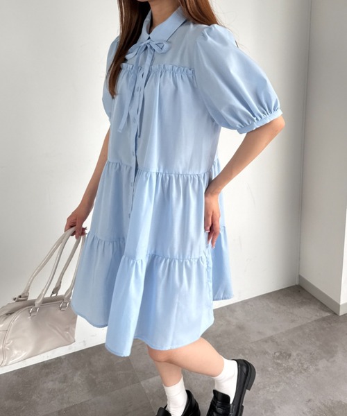 kutir（クティール）の「【紐付き】アソートティアードシャツワンピース/チュニック（ワンピース・レディース・ライトブルー/ベージュ/ライトグリーン/オフホワイト/ブラック/ブラック系その他/イエロー/ボルドー・FREE）」の6枚目の写真