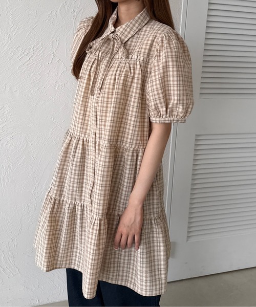 kutir（クティール）の「【紐付き】アソートティアードシャツワンピース/チュニック（ワンピース・レディース・ライトブルー/ベージュ/ライトグリーン/オフホワイト/ブラック/ブラック系その他/イエロー/ボルドー・FREE）」の9枚目の写真